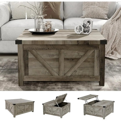 Farmhouse Lift-Top Coffee Table w/ Storage & USB Charging Station