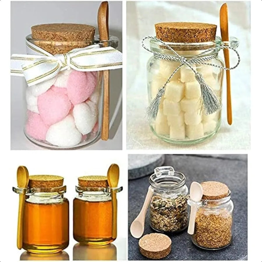 8oz 250ML Reusable Thick Clear Glass Storage Jar with Cork Stopper and Wooden Spoon For Keeps Food Dry Fresh for Home Kitchen B