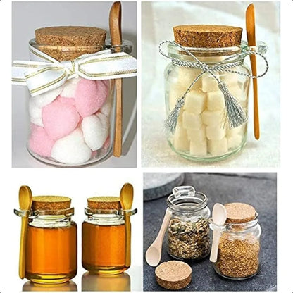 8oz 250ML Reusable Thick Clear Glass Storage Jar with Cork Stopper and Wooden Spoon For Keeps Food Dry Fresh for Home Kitchen B