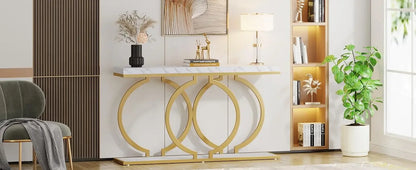 55 inch Gold Console Faux Marble Entryway Table