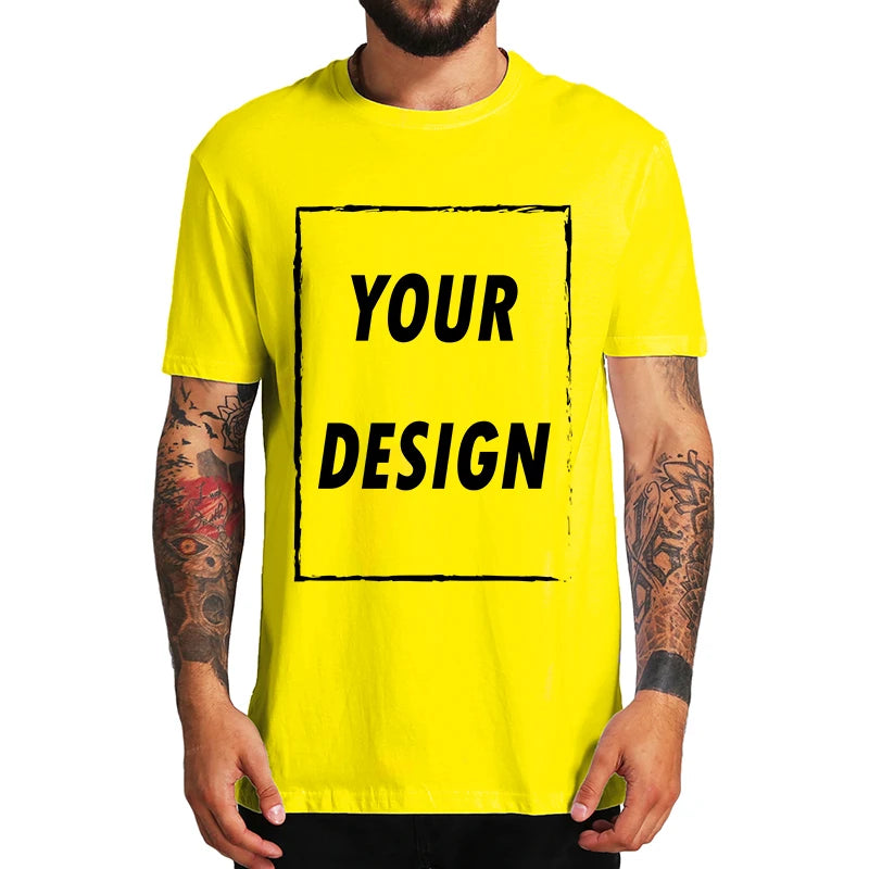 Custom Male T-shirt, One-Side Print Personalized, Make Your Photo, Text Gift 100% Cotton Soft Casual T Shirt Made in US