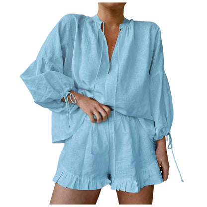 Short Pants Vacation Fashion Casual Suit, Solid Color, Loose Comfortable Shorts Sets