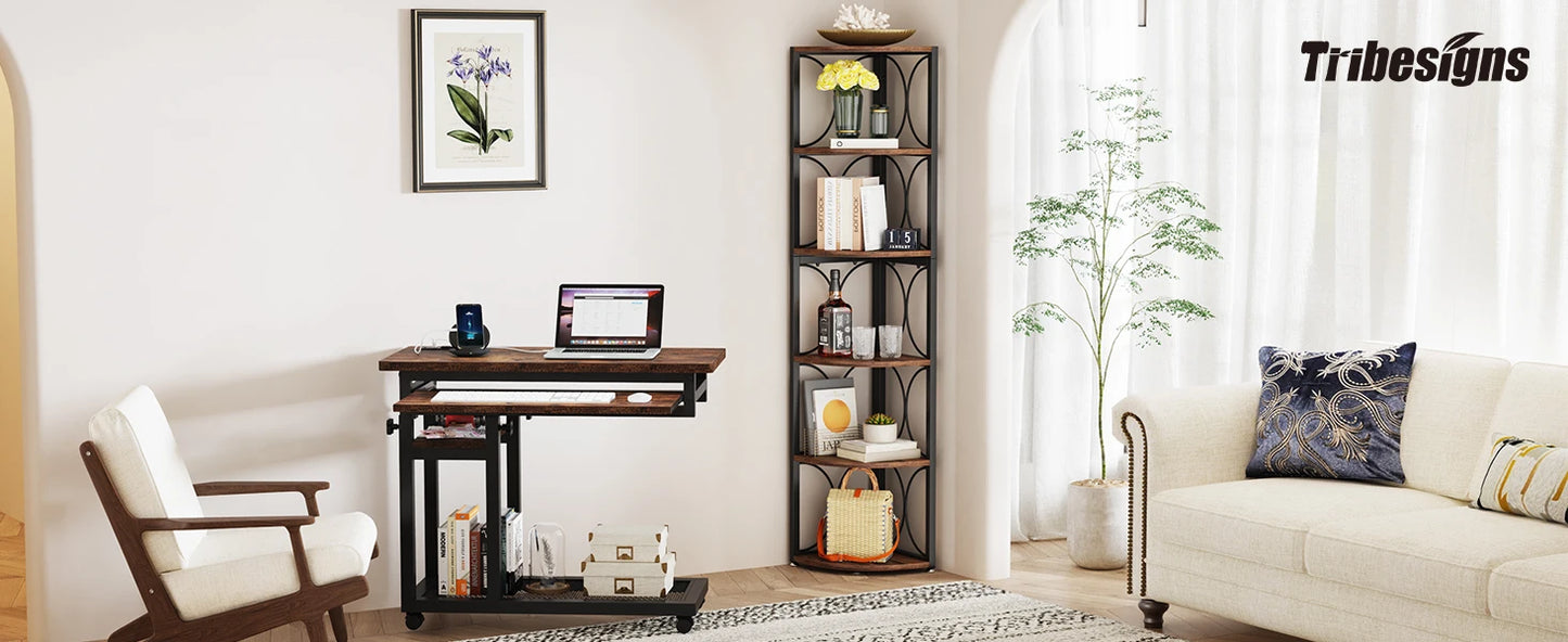 67 inch Tall 6 Tier Rustic Corner Shelving Unit