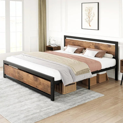 Bed Frame with Wooden Headboard and Footboard, No Box Spring Needed, 14 inch Easy to Assemble