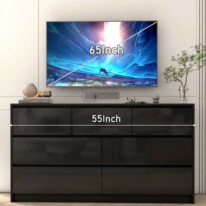 7 Drawer 55 Inch Modern Dresser with High Gloss Drawers