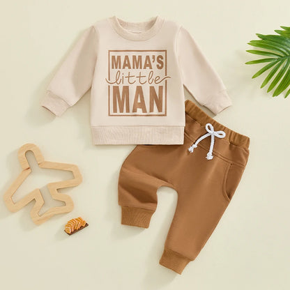 2 Piece Outfit 6MO-3T Boy Fall Clothes, Letter Print Long Sleeve Sweatshirt and Elastic Pants