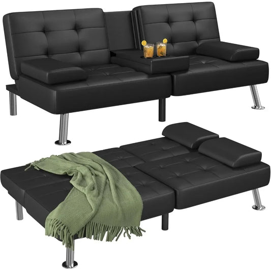 Folding Futon Set Convertible Recliner Lounge with Cup Holders, Removable Armrests
