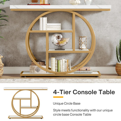 Modern Gold Sofa Table with Storage, 4 Tier