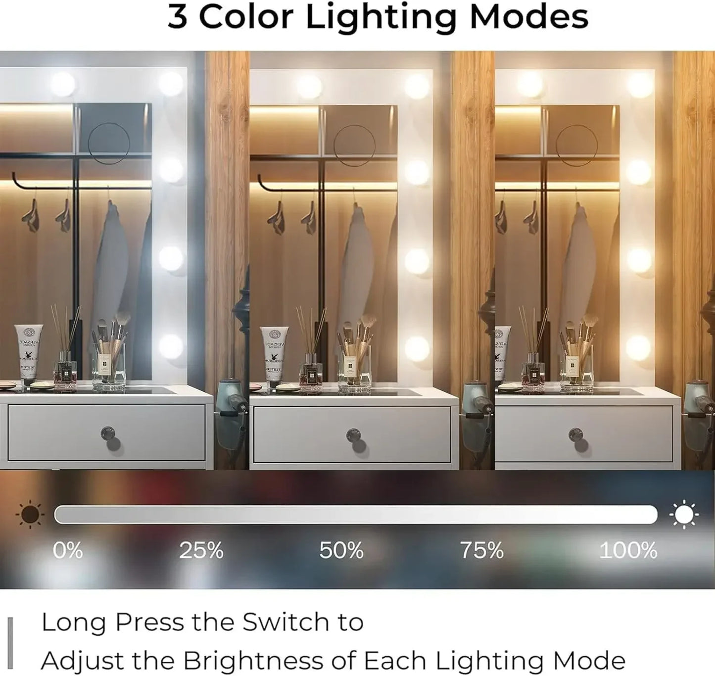 Vanity Desk with Mirror Power Outlet,12 LED Lights, and 11 Drawers