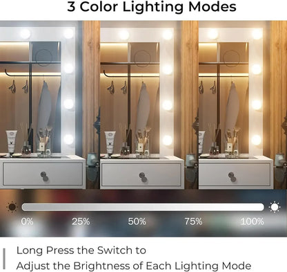 Vanity Desk with Mirror Power Outlet,12 LED Lights, and 11 Drawers