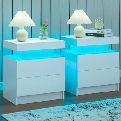 Set of 2 LED side stands with 2 Drawers