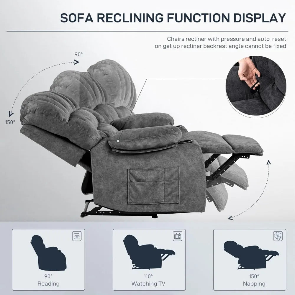Ergonomic Recliner with Foam Filling, 2 Cup Holders & Side Pocket