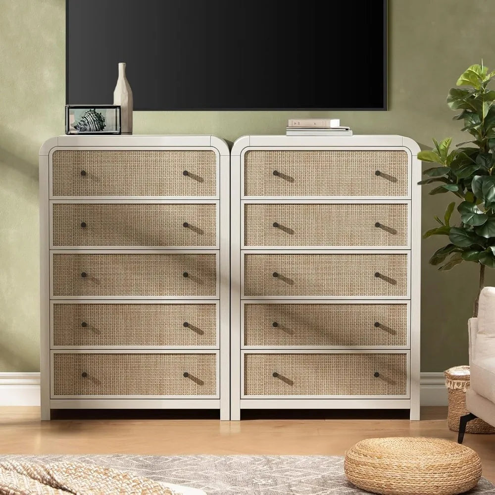 47'' 5 Drawer Rattan Dresser with Ample Storage