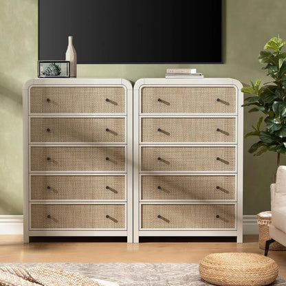 47'' 5 Drawer Rattan Dresser with Ample Storage