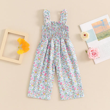 12MO-4T Lovely Baby Girls Summer Jumpsuit, Sleeveless Strap, Floral Print, Wide Leg Pants