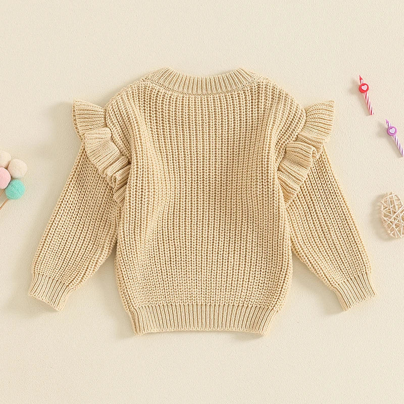 6-18 MO Birthday Sweater, Floral Letter Embroidery, Warm Knitted Pullover