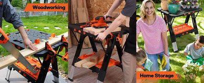 2-in-1 as Sawhorse & Workbench, Load Capacity 1000 lbs-Sawhorse & 500 lbs-Workbench