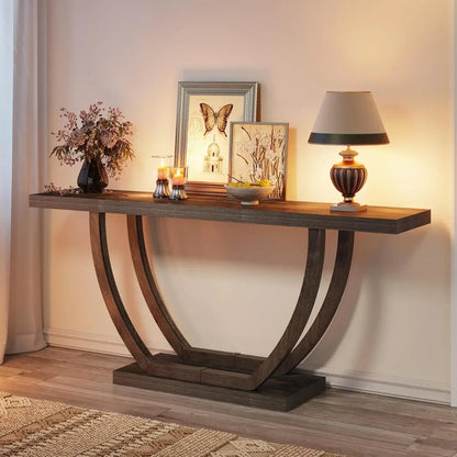 63-Inch Skinny Console Table with Geometric Base