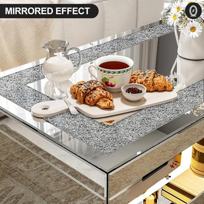 2 Tier Mirrored Coffee Table with Mirror Crystal Board