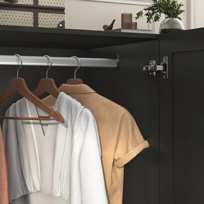 3 Door Armoire Wardrobe with 3 Drawers & Mirror, Hanging Rod, LED Lights
