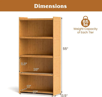 4-Tier 55" Bamboo Bookshelf with Flip-up Acrylic Doors