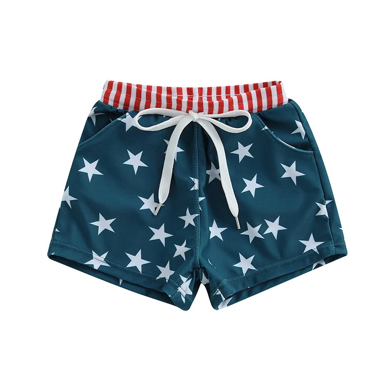 6MO-4Y Boys Independence Day Drawstring Star Print Swim Trunks