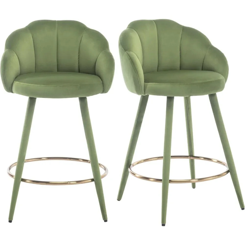 Set of 2 Modern 25.5" Counter Height Barstool with Petal Back & Gold Metal Ring Footrest
