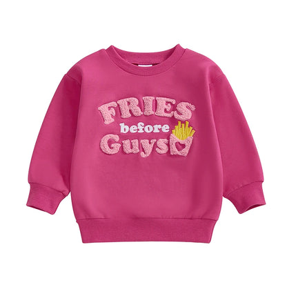 12M-4T Kids Girls Valentines Day Sweatshirt, Long Sleeve, Crew Neck, Embroidery Letters, Pullover Hoodie Tops