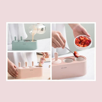 Home Ice Cream Mold Popsicle Diy Tool Silicone 4-hole Popsicle Box