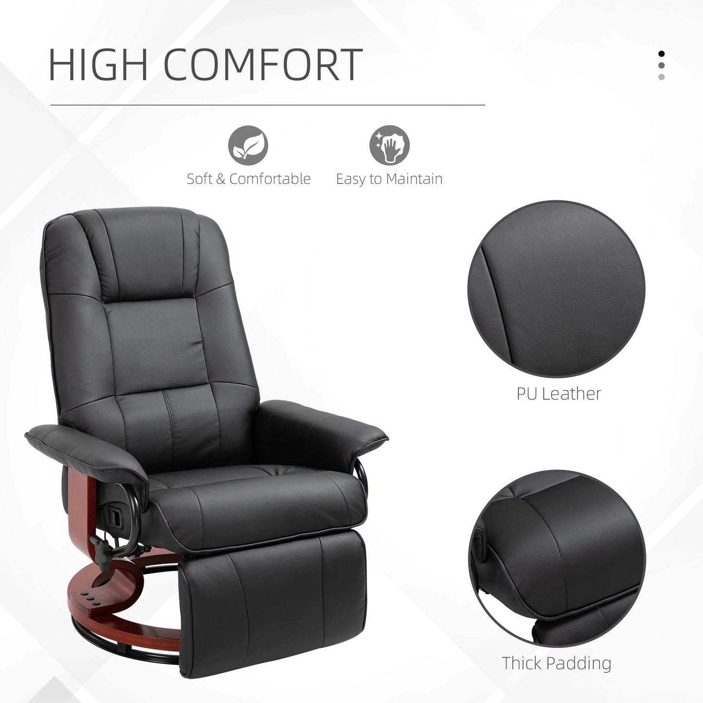 Faux Leather Swivel Recliner w/ Wooden Base