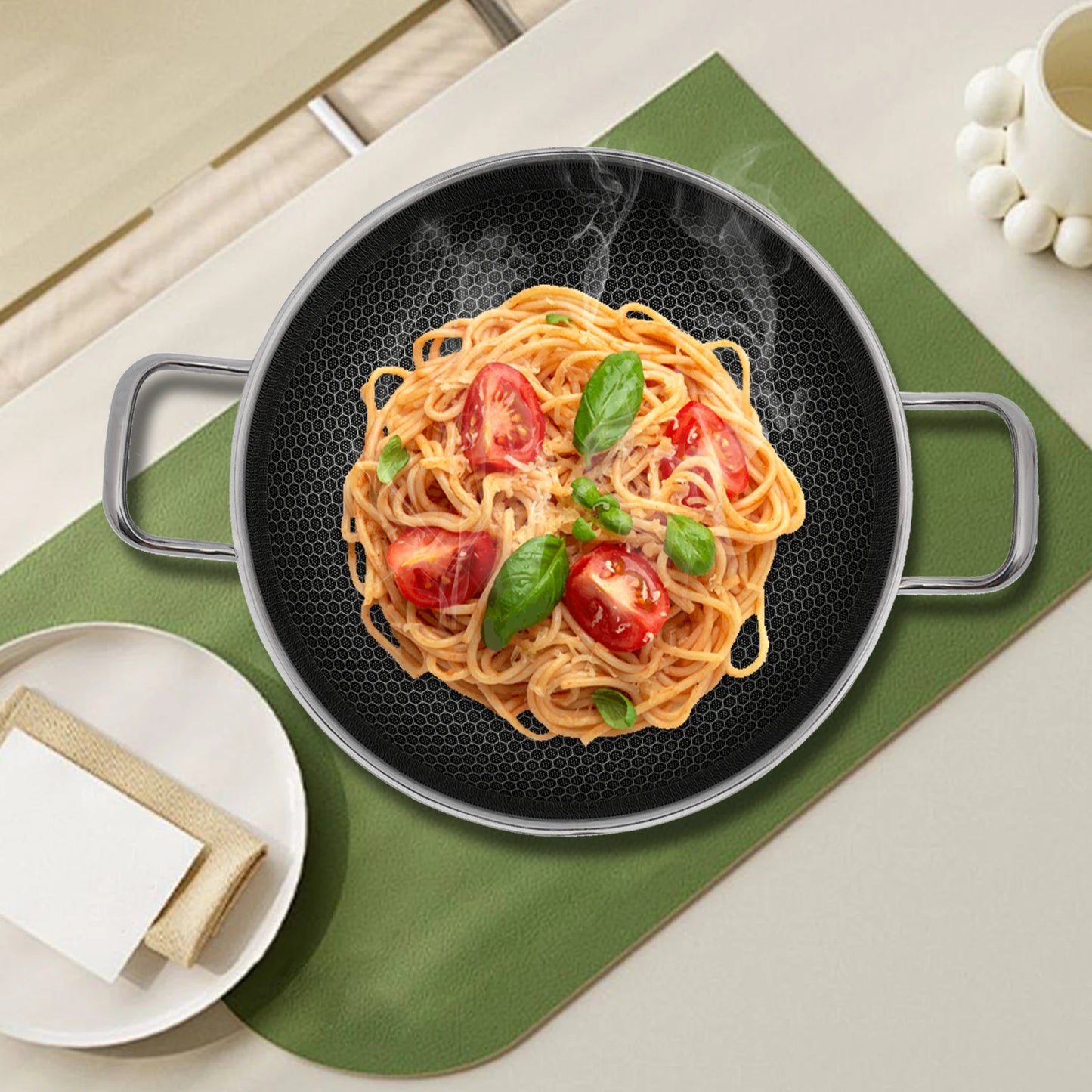 Induction Compatible Cookware, Modern 12.59in Diameter Round Pan