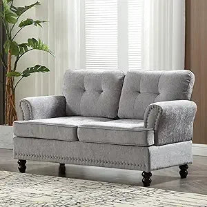 Loveseat with Rivet Accents and Wooden Legs