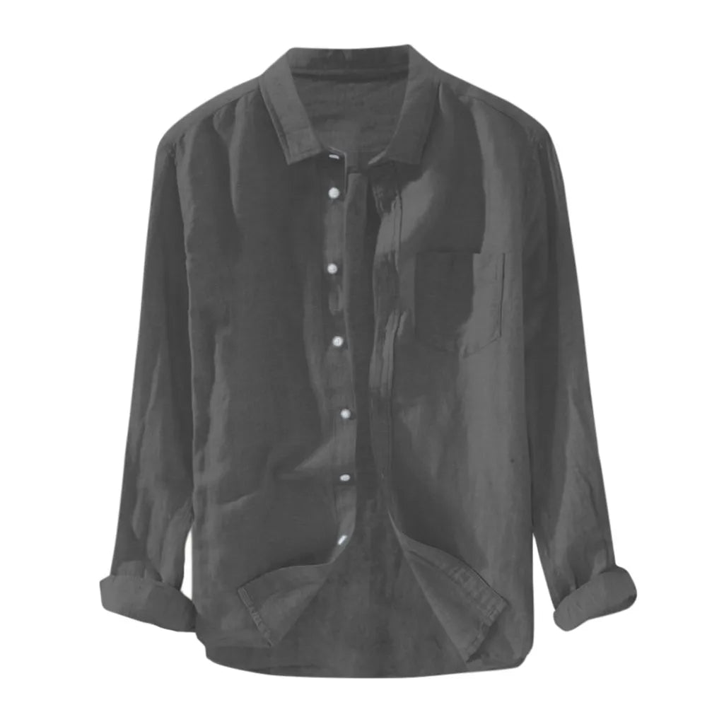 Plus Size Shirts For Men, Baggy, Solid Color, Button Blouse With Pockets