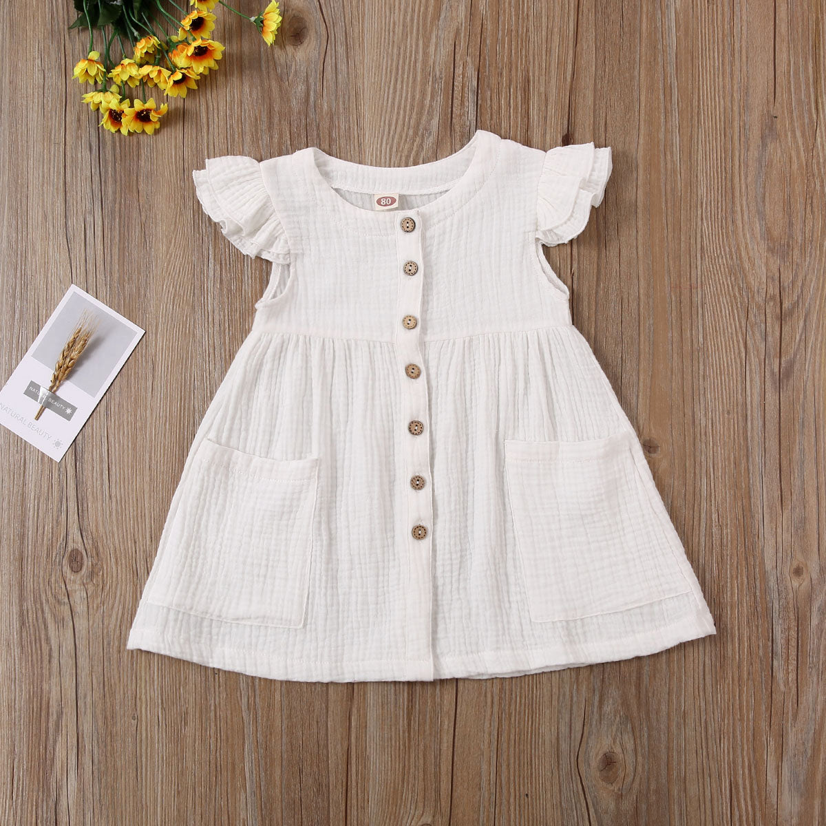 2020-03-31 Lioraitiin 0-6Years Toddler Kid Baby Girl Summer Dress Ruffles Sleeves Cotton Button Pocket Dress Sundress Clothes