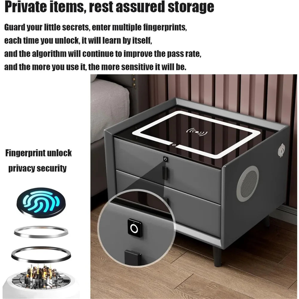 Smart Side stand with Fingerprint Lock and Adjustable LED Lights with USB and Type-C Port