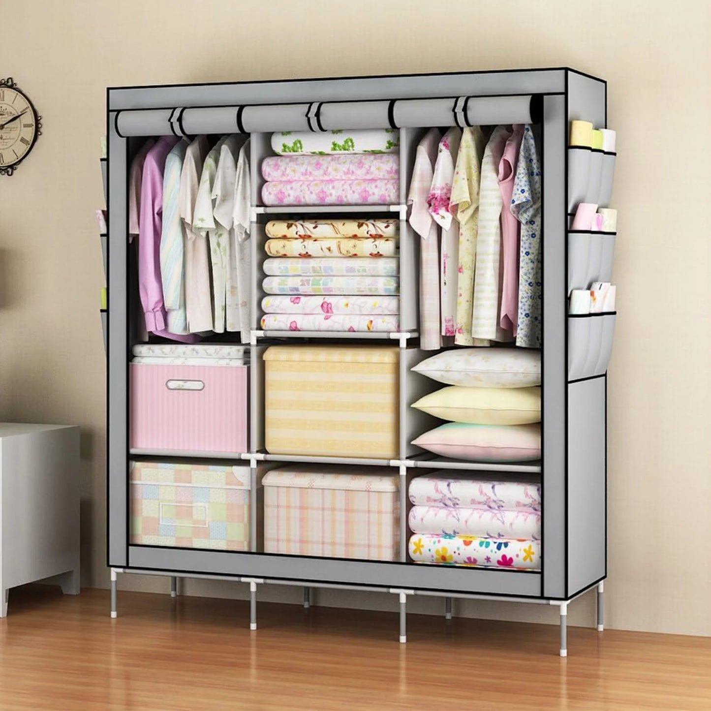 Closet Wardrobe Organizer Storage Rack, Portable, Dustproof, Non-woven Fabric Quick and Easy to Assemble
