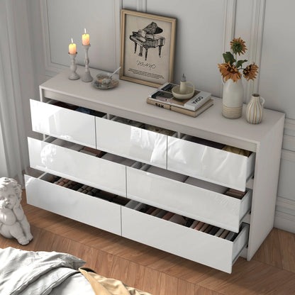 7 Drawer 55 Inch Modern Dresser with High Gloss Drawers