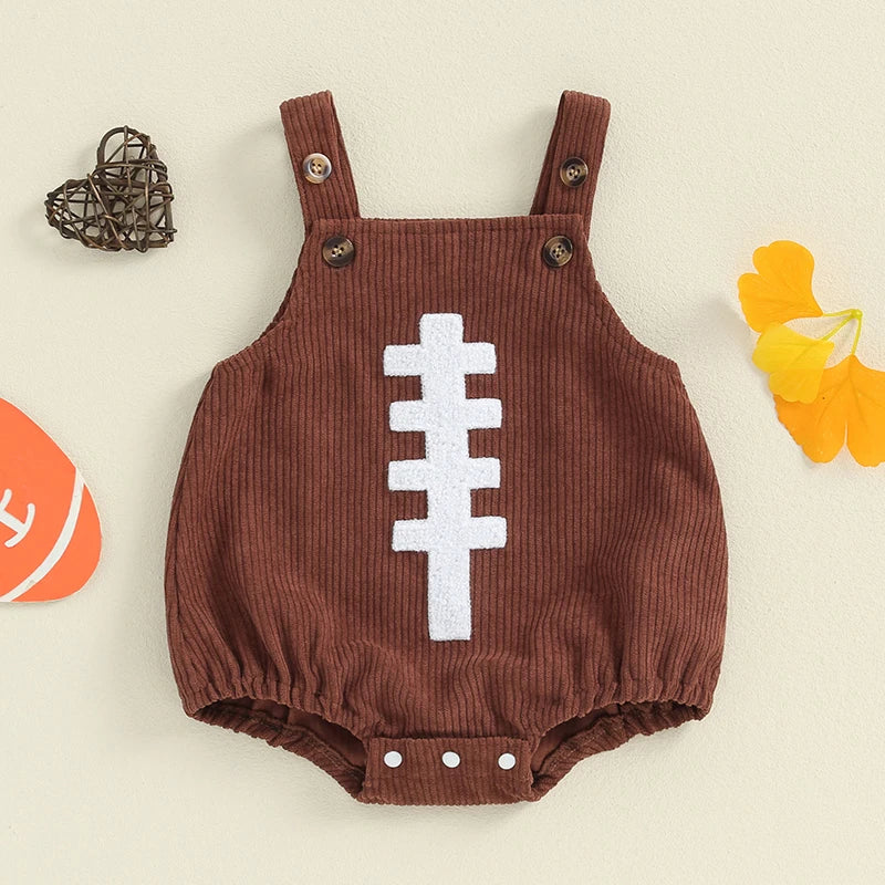 0-12M Unisex Baby Overalls, Sleeveless, Football Embroidery, Rompers