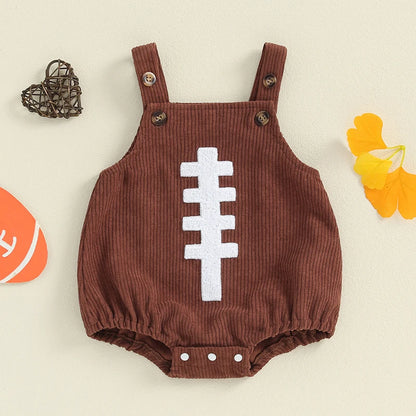 0-12M Unisex Baby Overalls, Sleeveless, Football Embroidery, Rompers