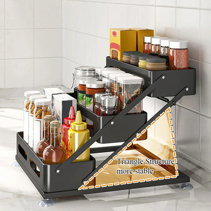 3-Layer Carbon Steel Kitchen Spice Rack Adjustable Height