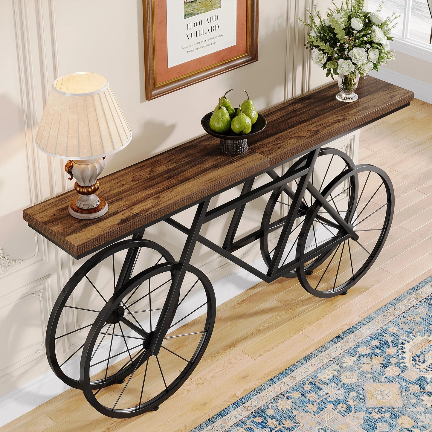 70.9-Inch Narrow Sofa Table with Bicycle Metal Base