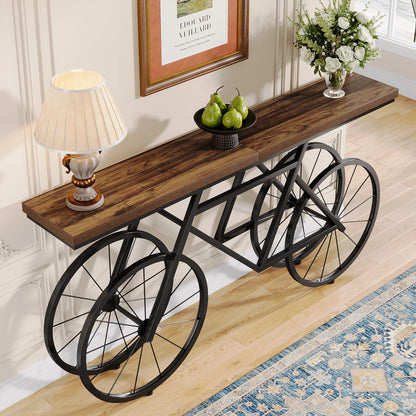 70.9-Inch Narrow Sofa Table with Bicycle Metal Base