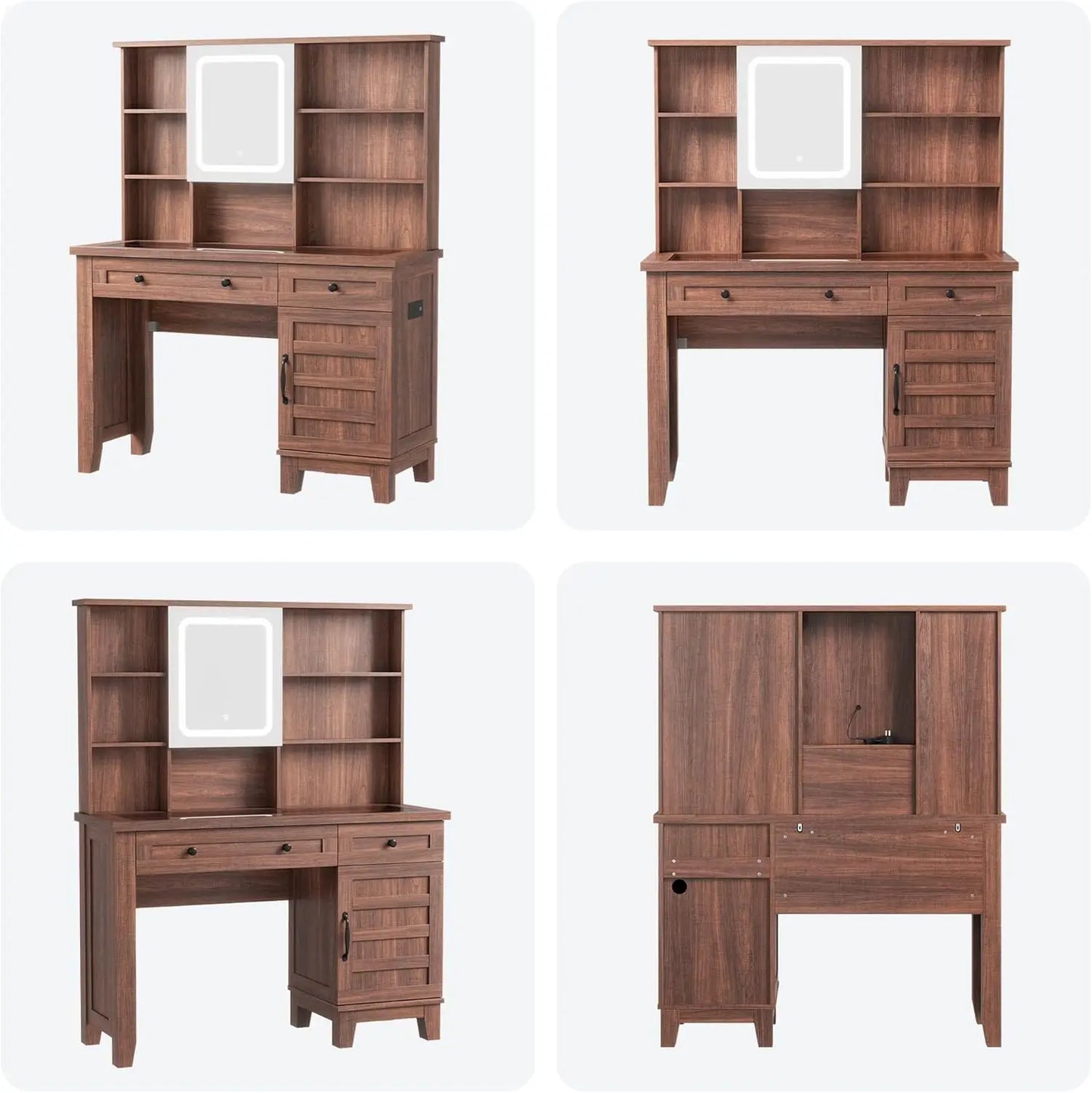 Makeup Table Set with Drawers, Upholstered Stool