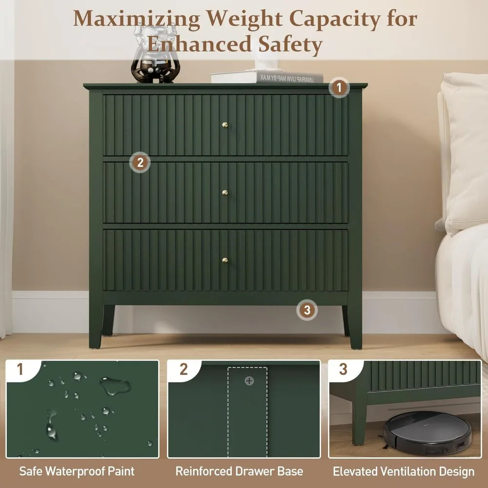 3 Drawer 32 inch Wide Wood  Night Stand