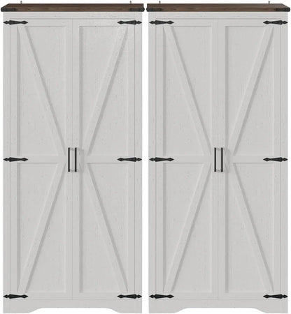 Set of 2 Tall Storage Cabinet w/Adjustable Shelves w/2 Barn Doors