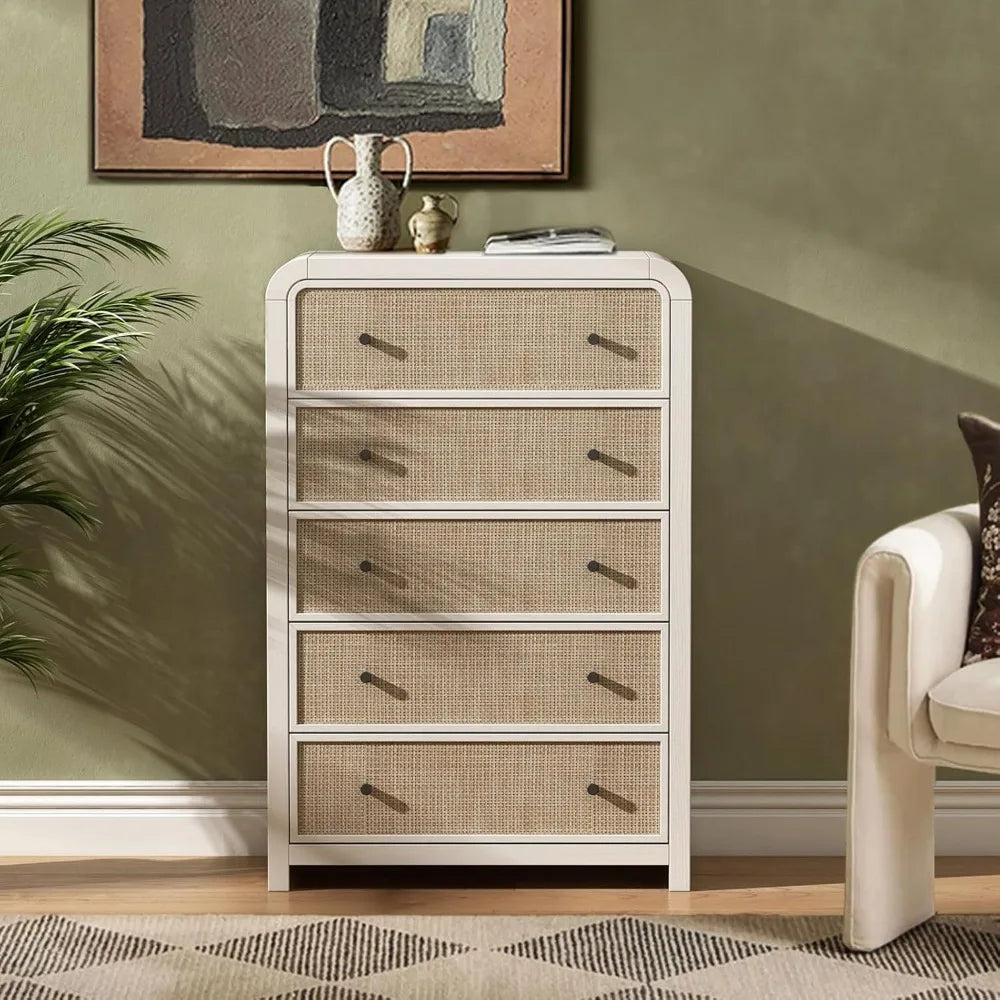47'' 5 Drawer Rattan Dresser with Ample Storage