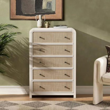 47'' 5 Drawer Rattan Dresser with Ample Storage