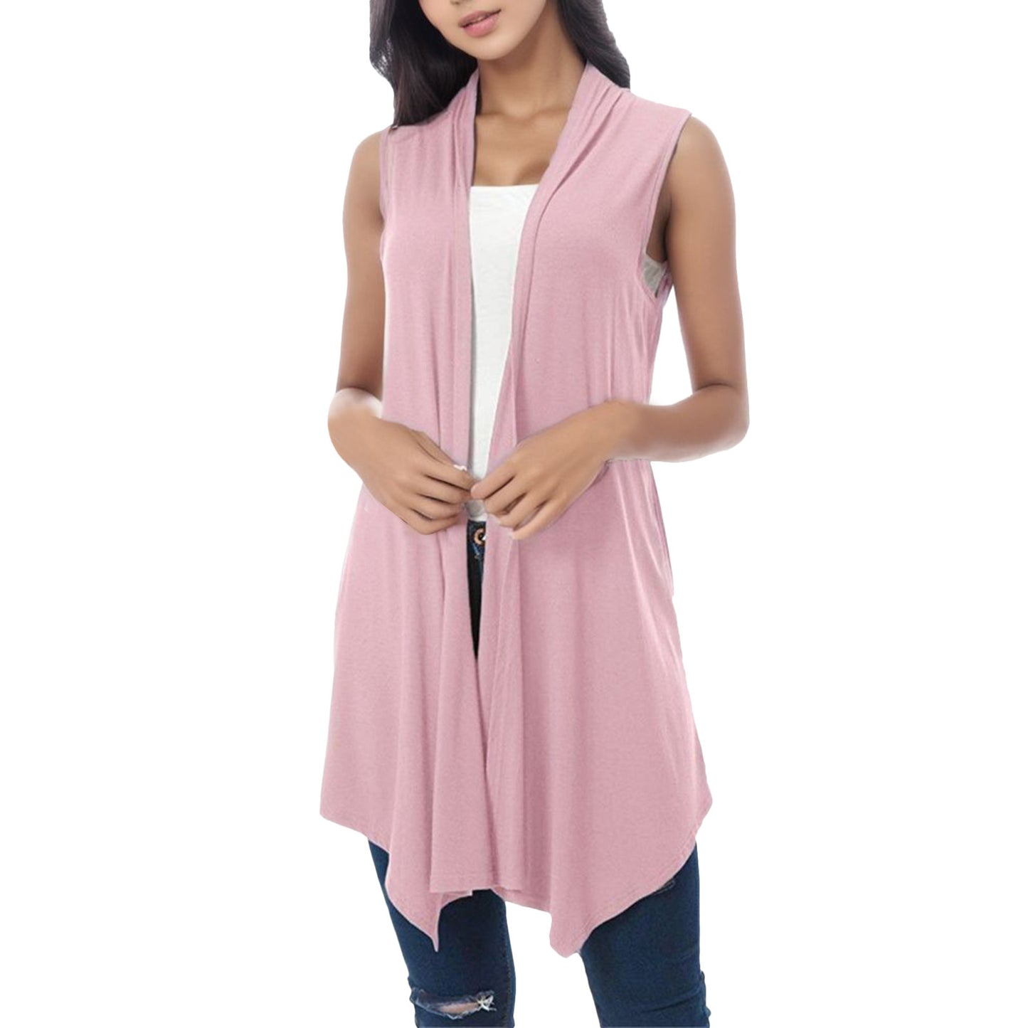 Women's Front Draped Cardigan, Solid Color Blouse Vests, Hem Asymmetric