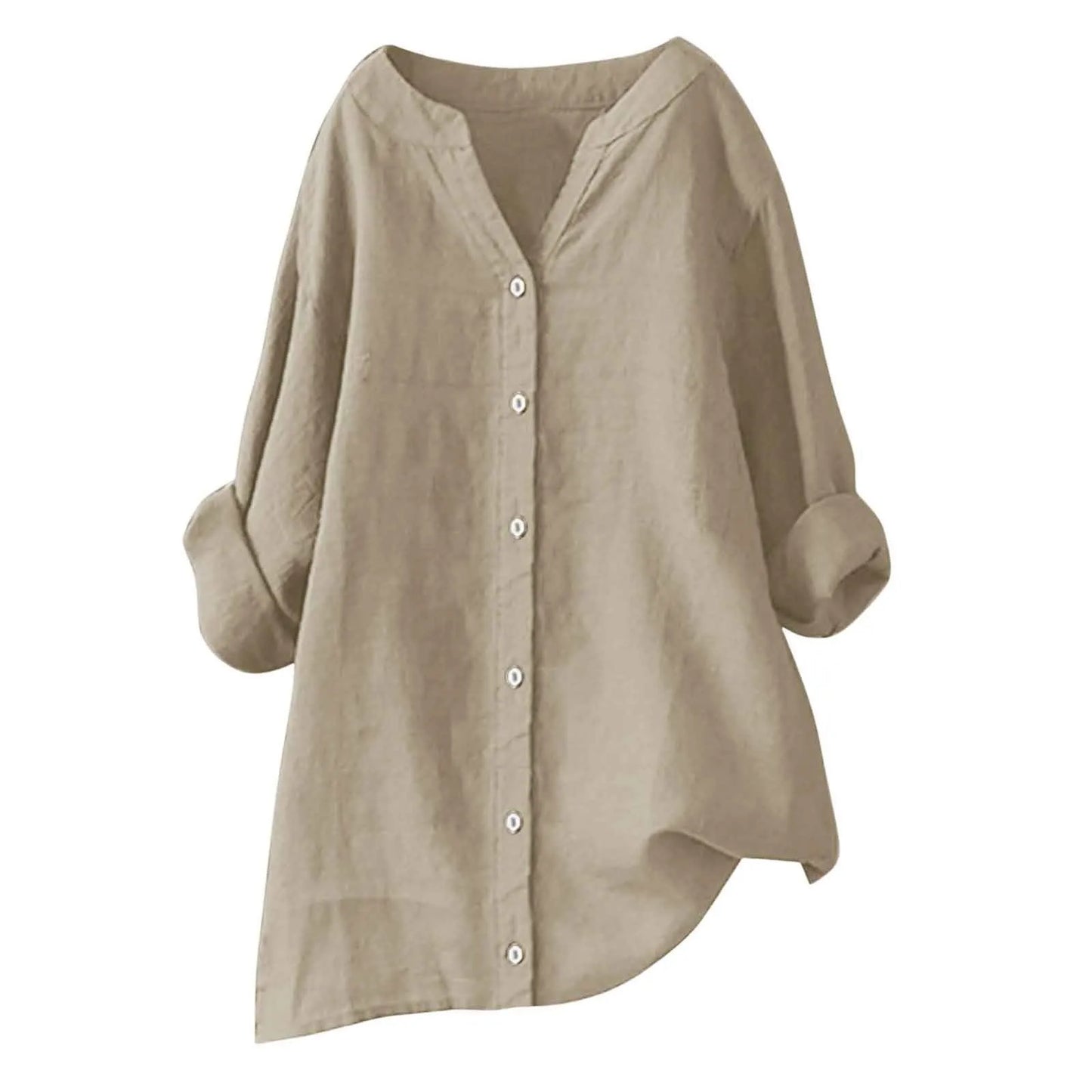 Plus Size Cotton Linen Shirt, Long Sleeve, Oversized, Button Up