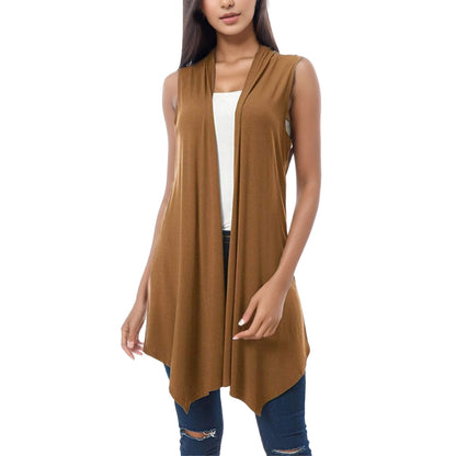 Women's Front Draped Cardigan, Solid Color Blouse Vests, Hem Asymmetric
